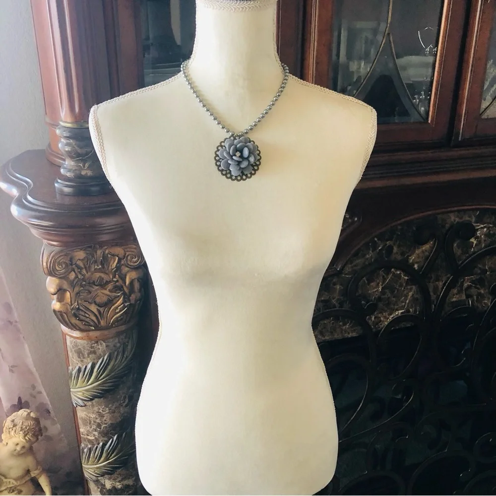 Handcrafted repurpose faceted floral pendant Czech glass Pearl necklace
